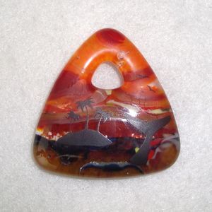'Island Sunset' Artisan Handcrafted 3-Sided Fused Glass Pendant Palm Trees*